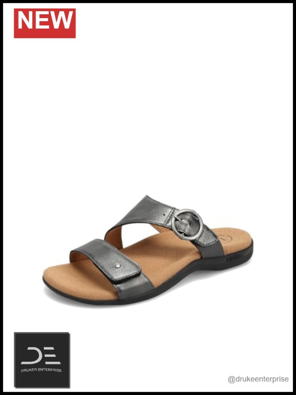 Women's Leather Slide Sandals Cushioned Arch Support Hook & Loop